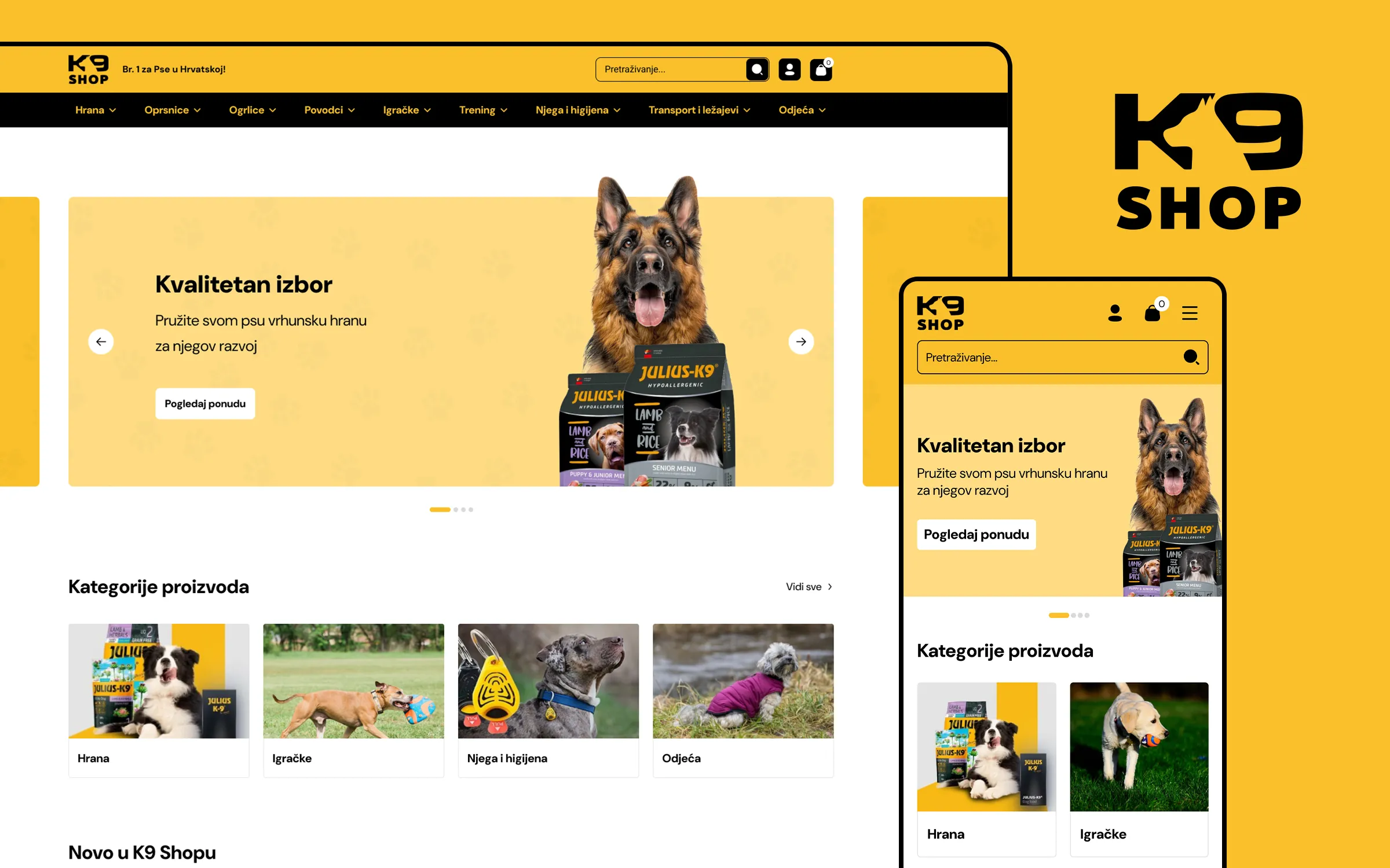 K9 Shop webshop prikazan na desktopu i mobitelu