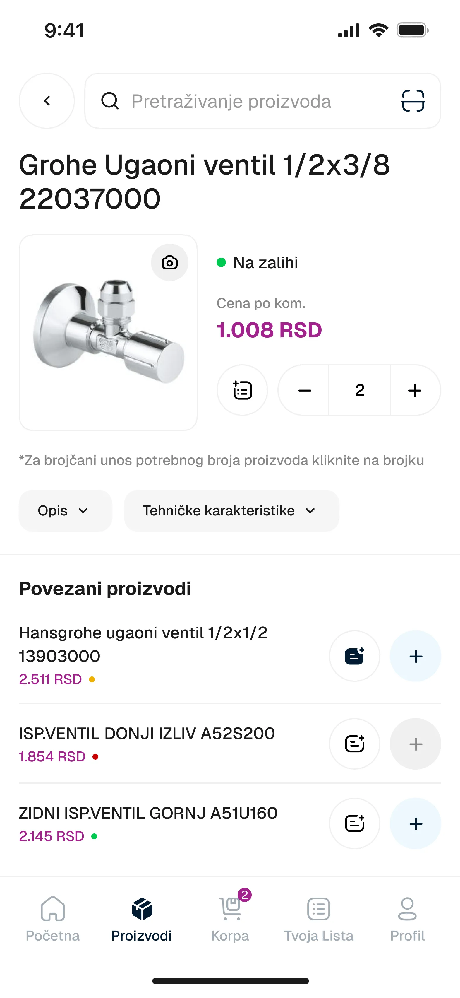 Kerametal PRO stranica proizvoda s tehničkim podacima